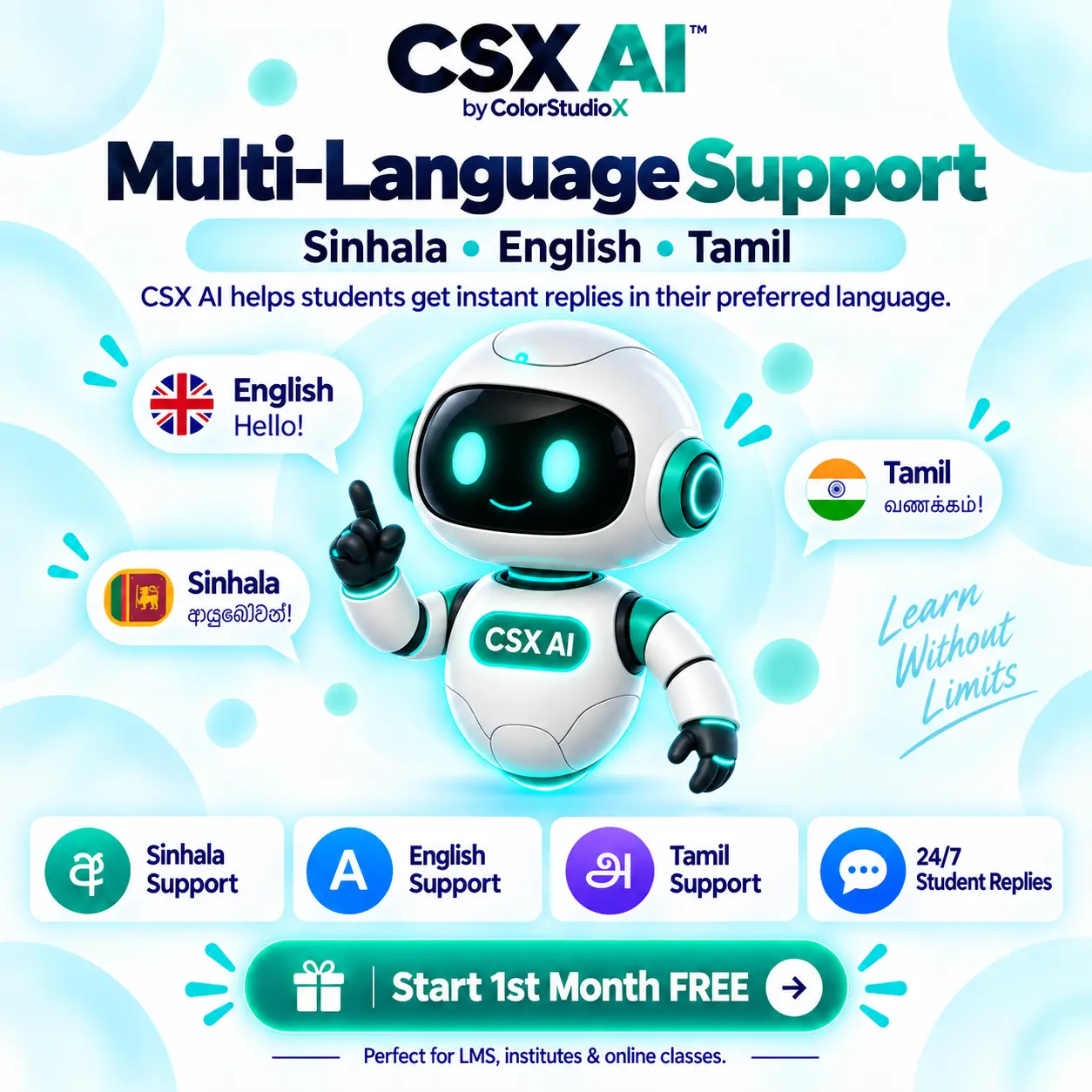 ChatMe.lk Multilingual LMS Student Support Chatbot with Sinhala, English & Tamil in Sri Lanka